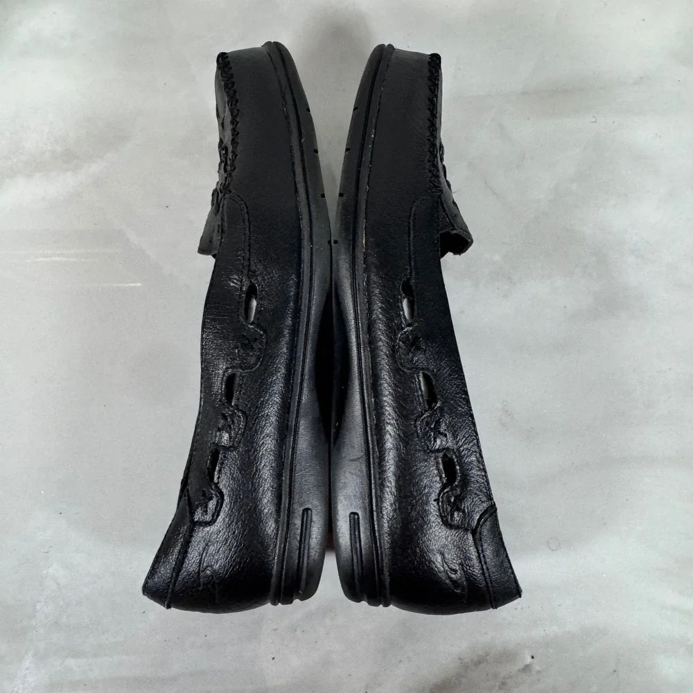 Dr Scholl's Vintage Black Leather Comfort Flats Moc Toe Slip On Grannycore 6.5 M - Picture 5 of 12